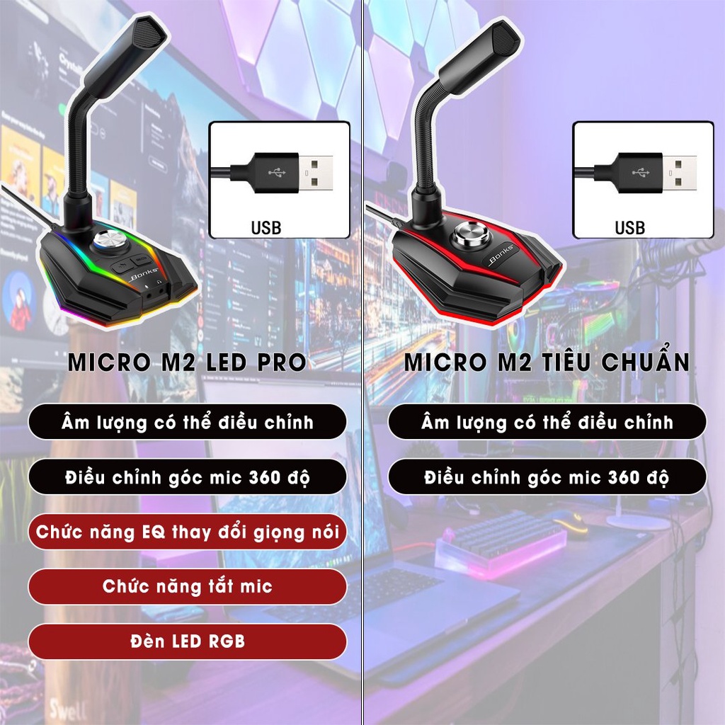 Micro thu âm để bàn có dây usb, micro giảm tiếng ồn- D1434