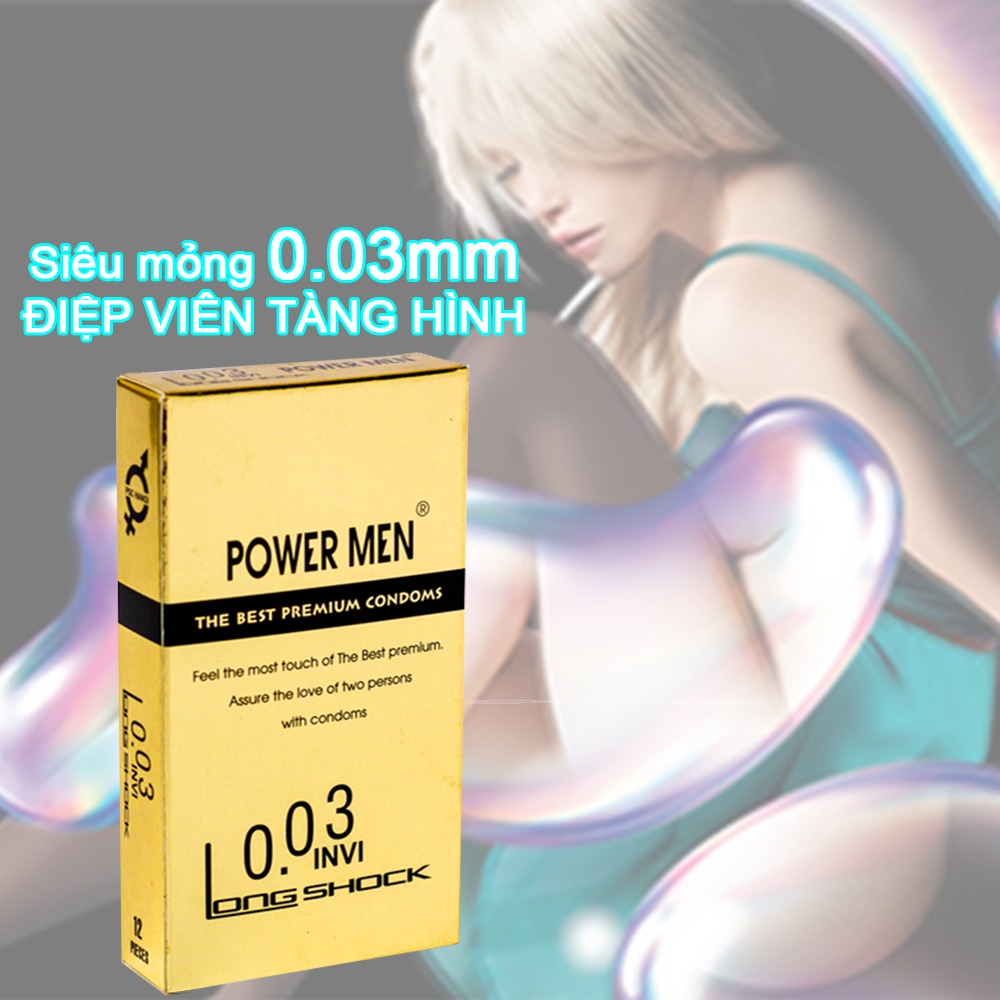 Bao cao su Powermen 0.03 Kéo dài và Mát Lạnh Hộp 12 BCS