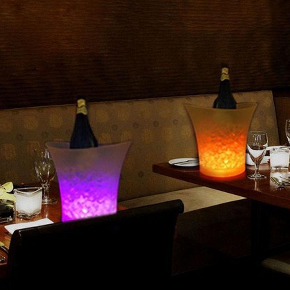 2x LED 5L Round Ice Bucket Champagne Wine Beer Holder Cooler Xmas Pub Party