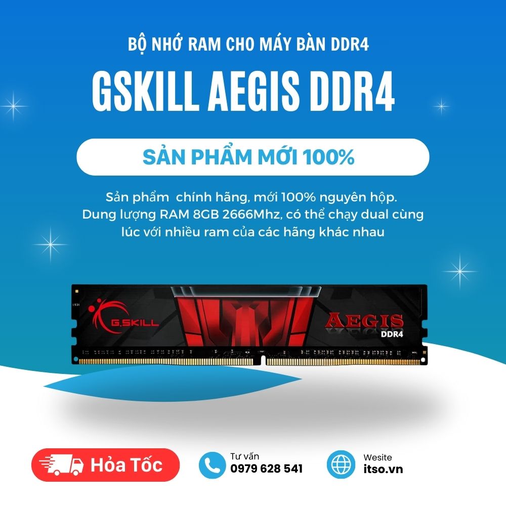 Hình ảnh Ram máy tính Gskill Aegis DDR4 8GB 2666 - Hàng chính hãng