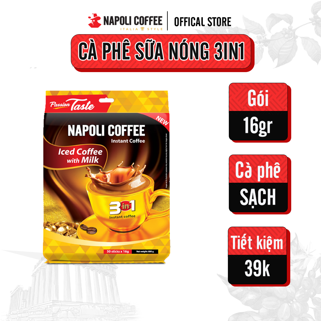 Cà Phê Nguyên Chất 3in1 Sữa Nóng Napoli Coffee 16g x 5 gói Hạt Robusta/Arabica Hộp Nhỏ