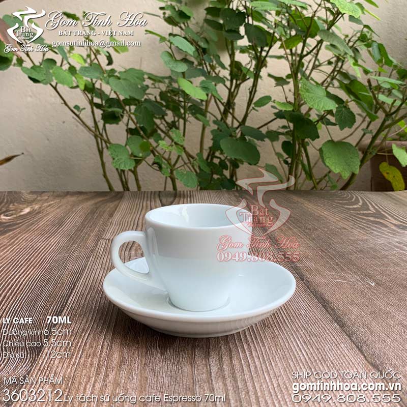 Ly tách cafe Espresso 70ml men trắng gốm sứ Bát Tràng
