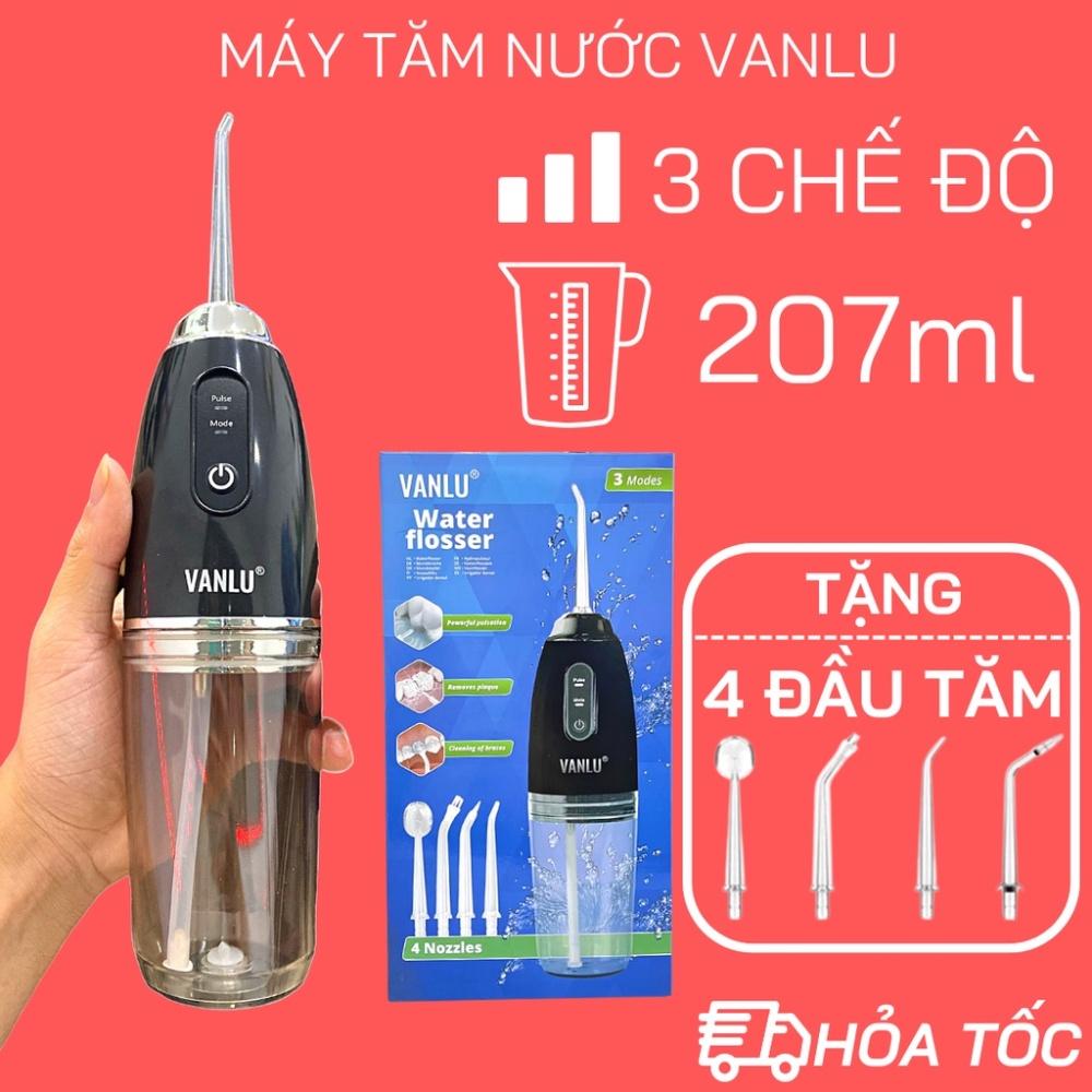 Máy tăm nước cầm tay tự động Vanlu,dụng cụ vệ sinh răng miệng cộng nghệ Châu Âu với 3 chế độ xịt cao cấp, tặng 4 đầu xịt