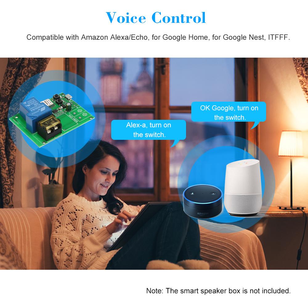 EWeLink USB DC5V 30A Wifi Switch Wireless Relay Module Smart Home Automation Modules Phone APP Remote Control Timer Switch Compatible with Amazon Alexa Google Home Voice Control for Access Control System Garage Door Inching/Self-Locking