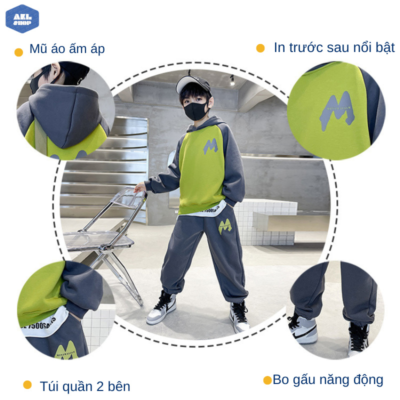 Bộ nỉ dài tay bé trai size đại ZHITING 30 - 50kg, đồ bộ thu đông cho bé trai 5 đến 14 tuổi hàng Quảng Châu cao cấp