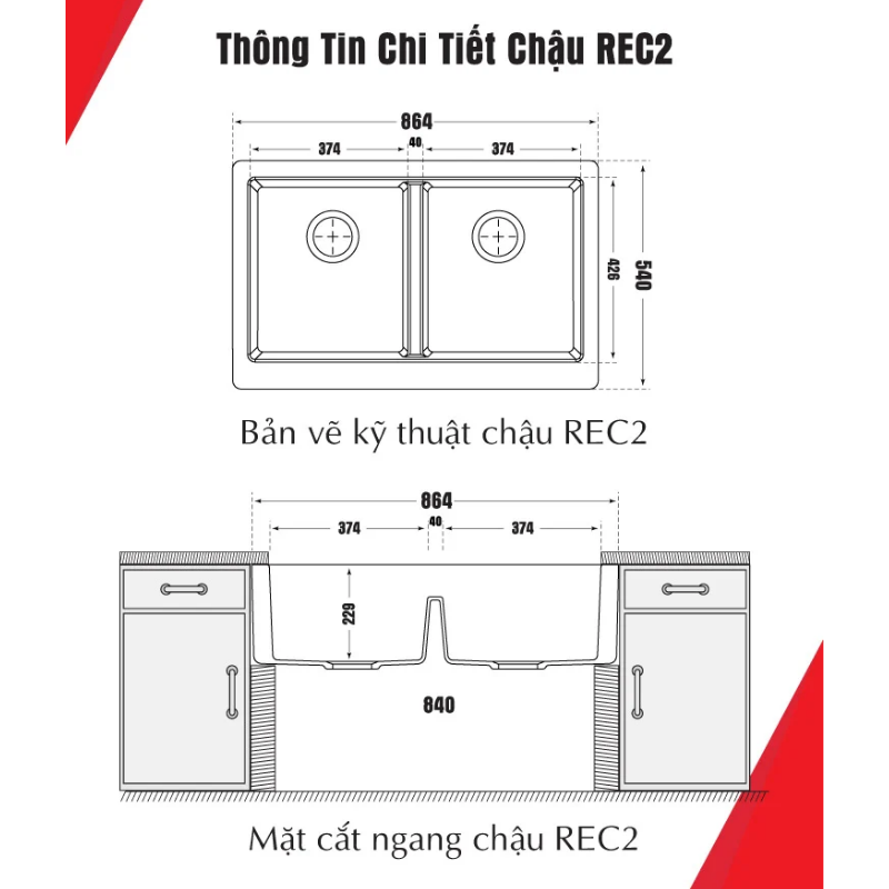 Chậu Rửa Chén Carysil REC2 - Đá Granite - Hàng Chính Hãng