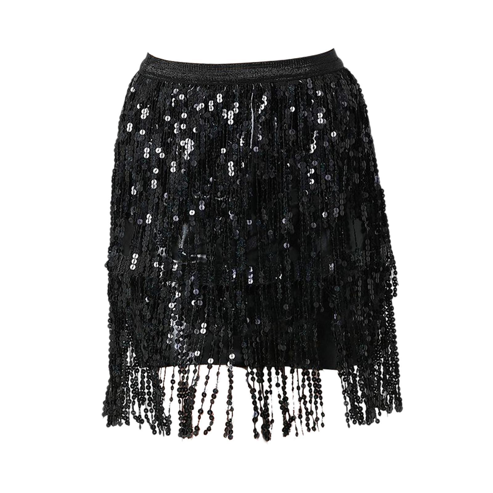 Sequin Tassel Skirt Boho Fashion Sequins Fringe Skirt for Party Rave Women