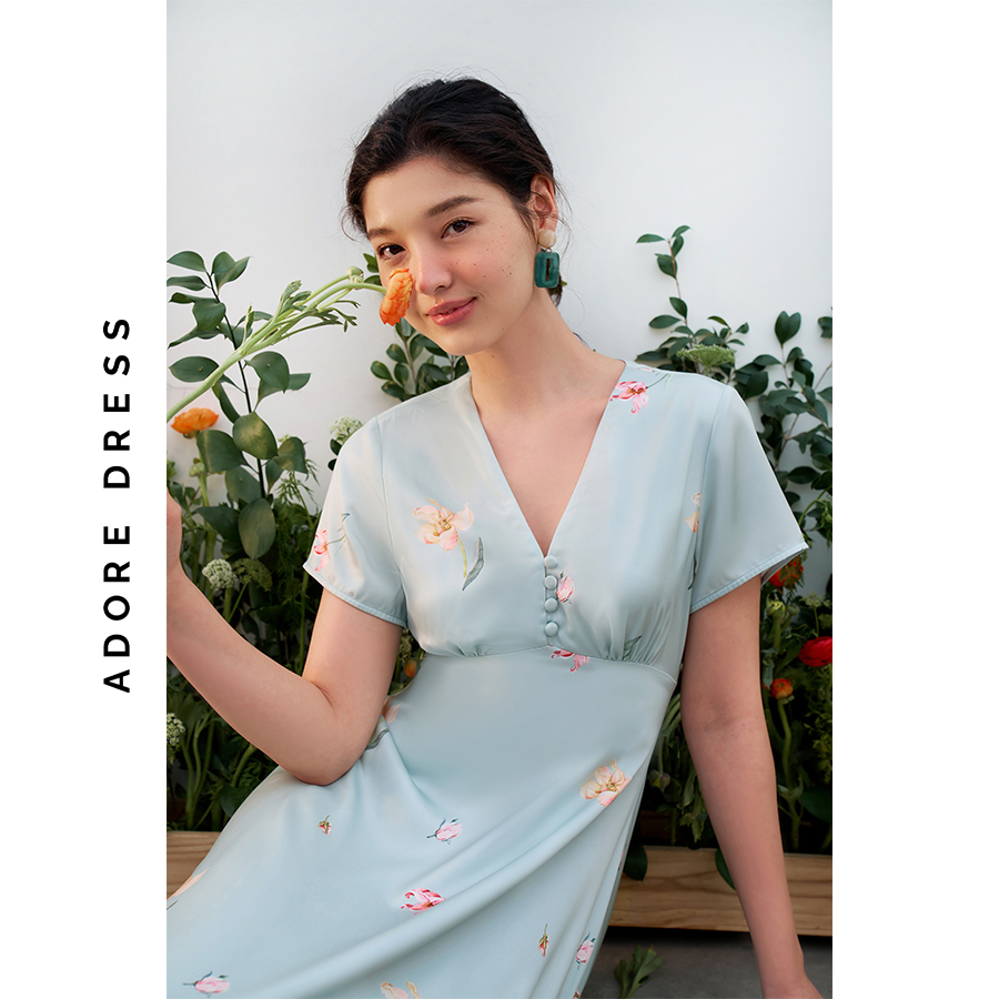 Đầm midi dresses lụa mint hoa nhỡ 311DR2019 ADORE DRESS