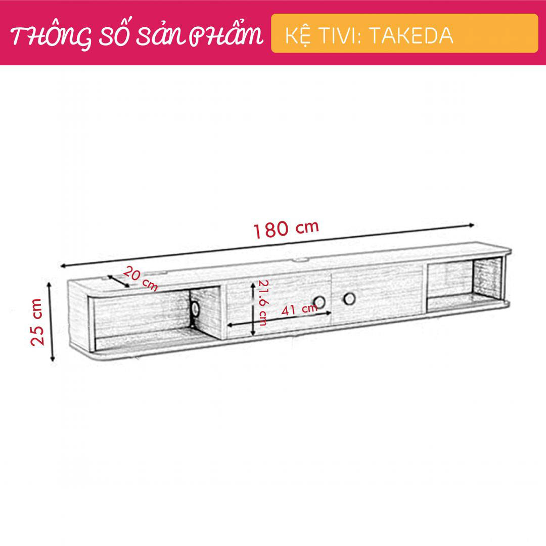 Kệ tivi gỗ hiện đại SMLIFE Takeda | Gỗ MDF dày 17mm chống ẩm | D180xR20xC25cm