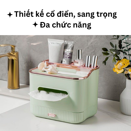 Hộp đựng khăn giấy ăn thông minh 06 ngăn đựng đồ, màu sắc siêu xinh decor gia đình