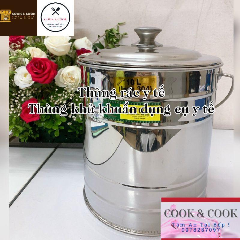 Thùng đựng rác y tế, thùng khử khuẩn dụng cụ y tế inox 304 có nắp đậy quai sách tiện dụng