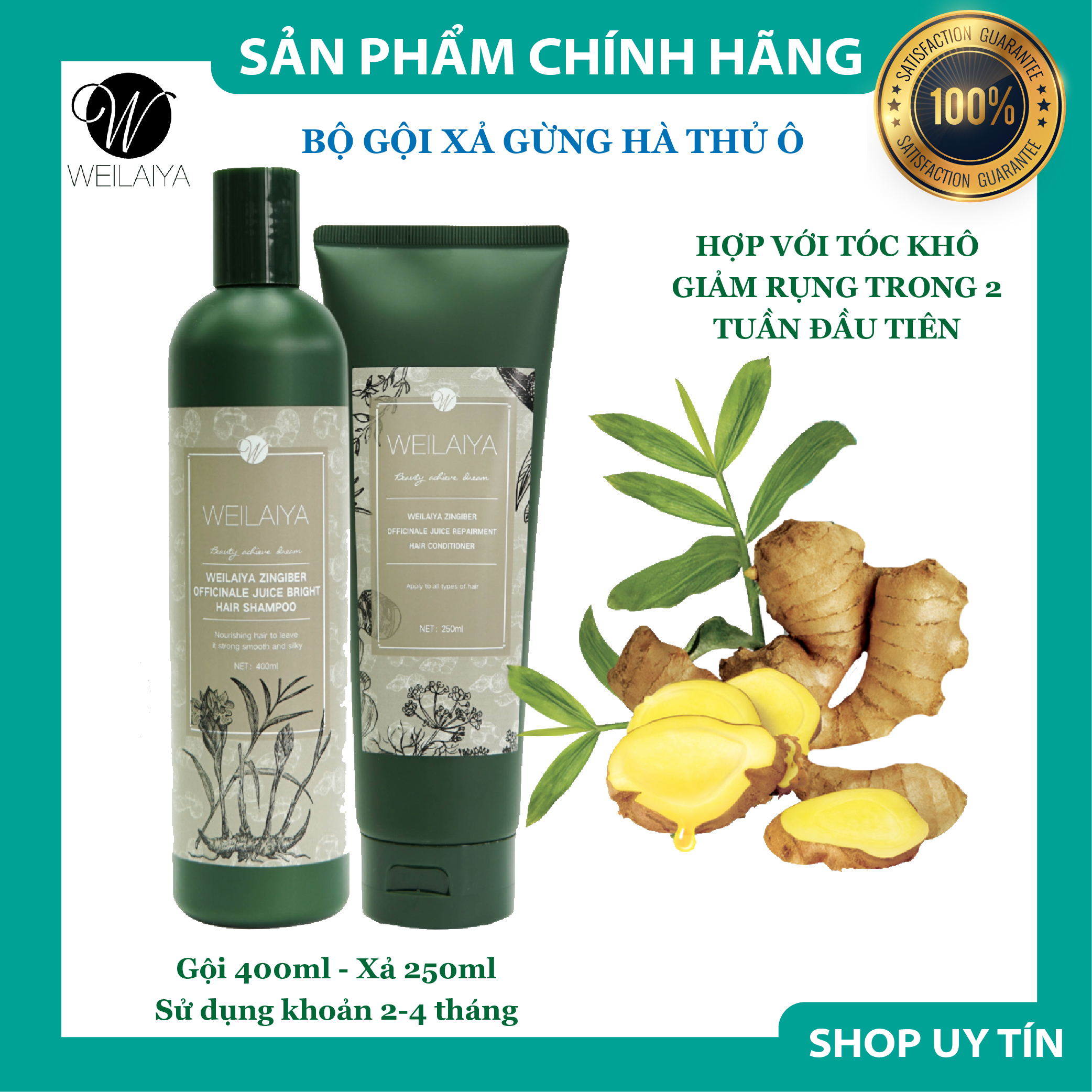 Bộ Dầu Gội Và Xả Weilaiya Ngăn Ngừa Rụng Tóc - Giúp Mọc Tóc (Gội 400ml- Xả 250ml) - Sản Phẩm Chính Hãng