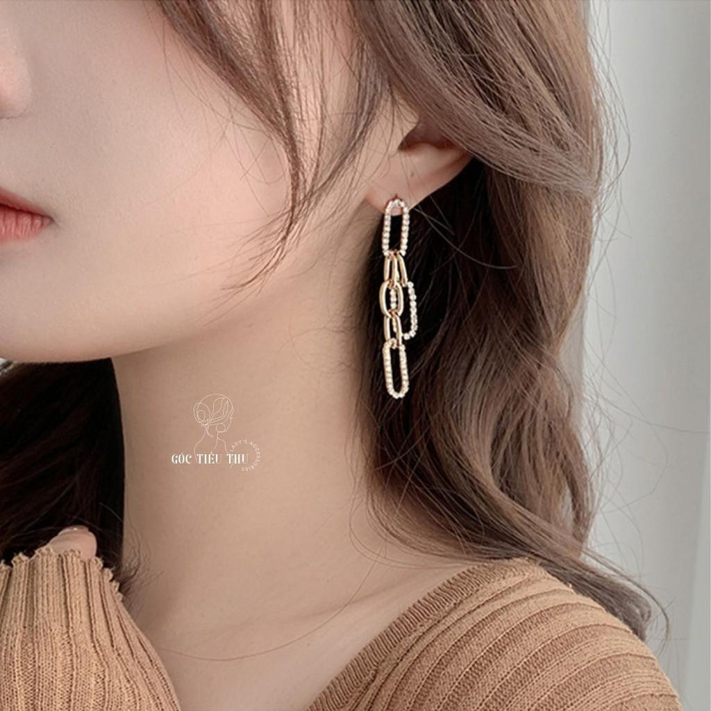 Bông Tai Rơi Xích Tròn Đính Đá Bạc s925 - Trang Sức Phong Cách Hàn Quốc - HT006