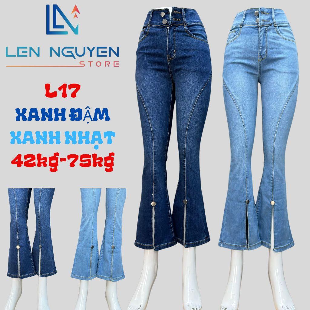 L17_Quần jean nữ, loe, lưng cao, quần bò nữ dáng ôm, quần rin nữ có big size, cho 42kg đến 75kg,LEN NGUYEN STORE - Xanh Nhạt