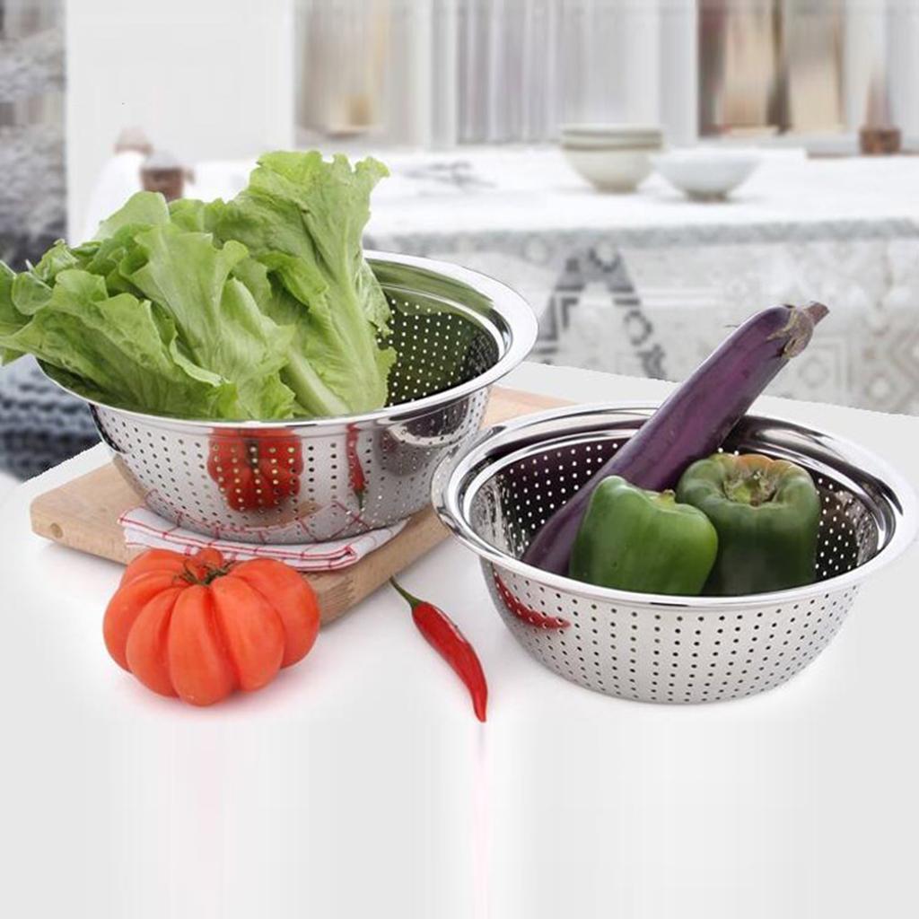 2x Metal Kitchen Strainer Colander Pasta Rice Sifter Salad Spinner Set 32cm
