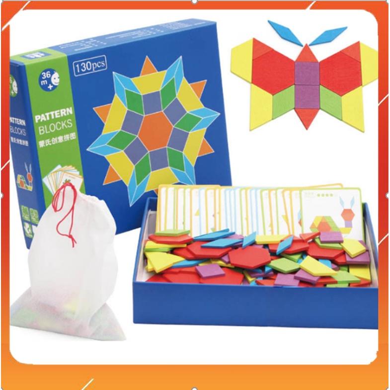 Đồ chơi bộ xếp hình sáng tạo Tangram 130 chi tiết bằng gỗ cho bé - Bộ đồ chơi Puzzle Block 130 chi tiết cho bé thoả sức