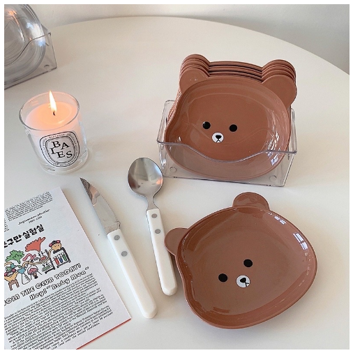 Set 8 Đĩa nhựa hình Gấu đựng thức ăn vặt tiện lợi, dĩa nhựa trang trí decor bàn ăn có khay đựng Catanshop