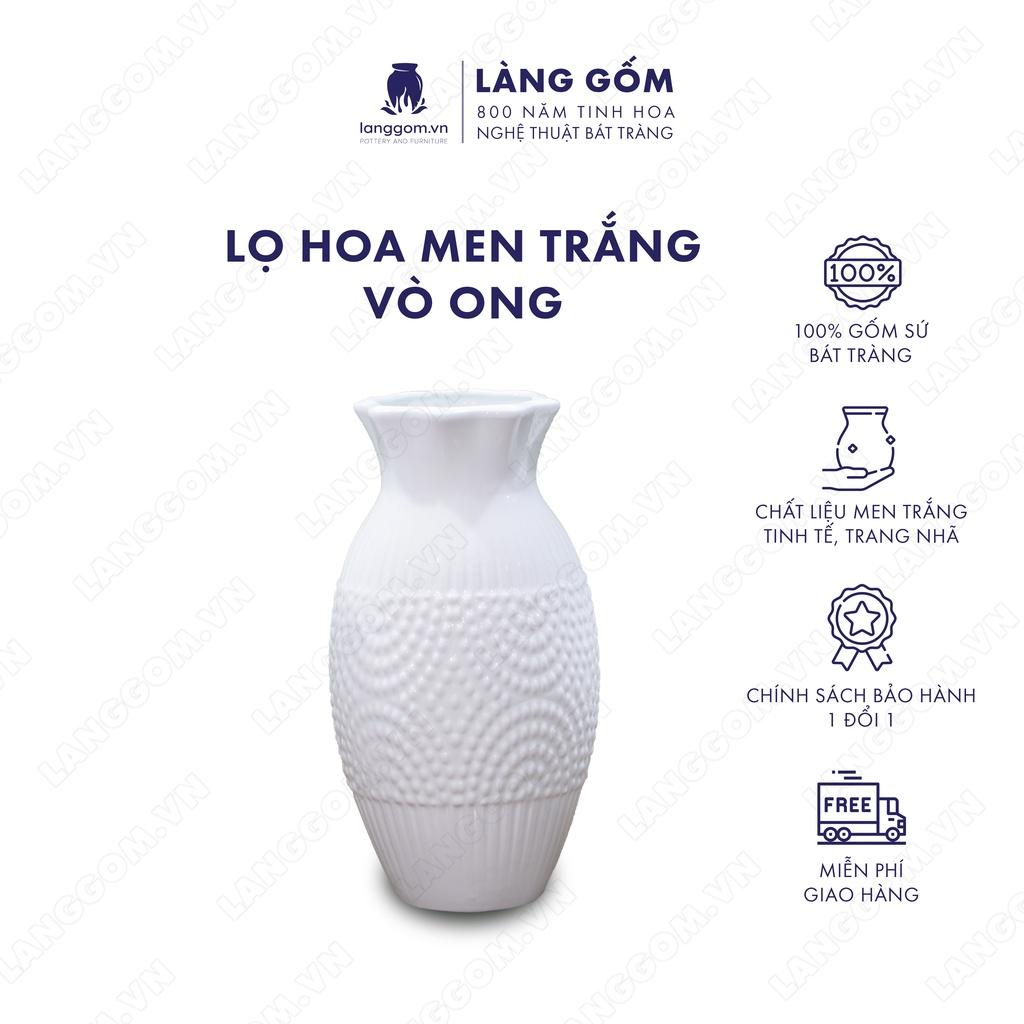 Bình hoa, lọ hoa Gốm sứ Bát Tràng cao cấp Men trắng vò ong dùng làm quà tặng, trang trí - Làng Gốm Bát Tràng