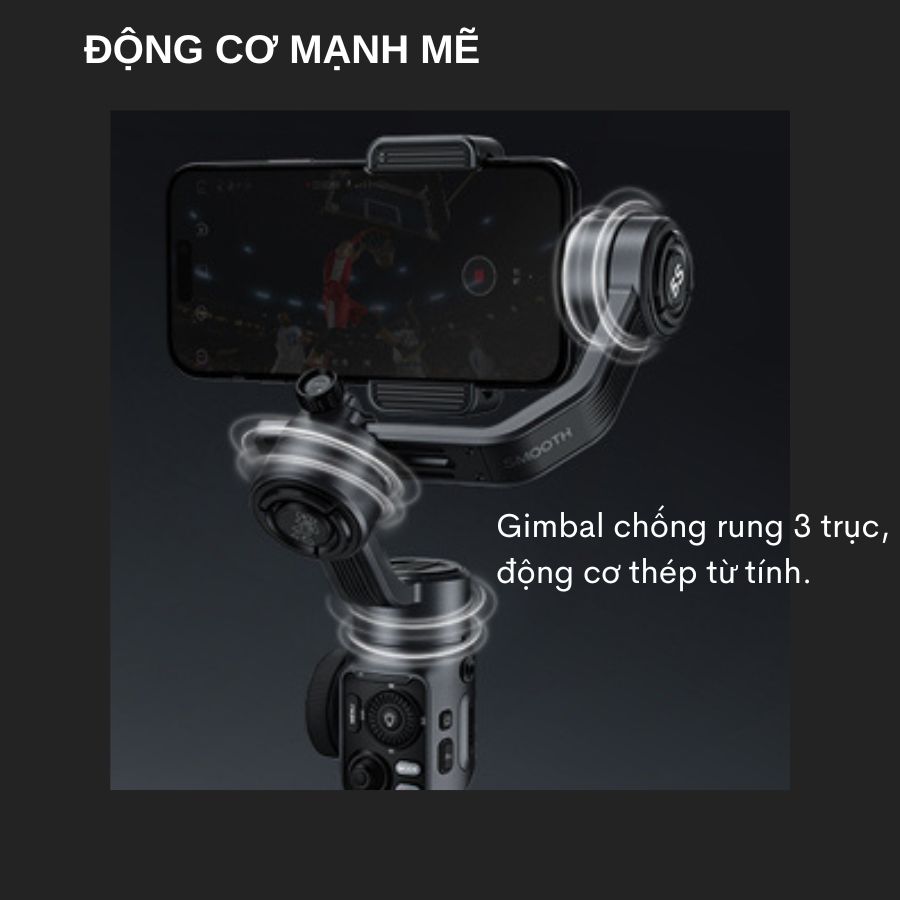 Gimbal Zhiyun Smooth 5S - Tay cầm chống rung 3 trục cho điện thoại phiên bản nâng cấp có joystick Zoom và Focus độc quyền - Hàng nhập khẩu