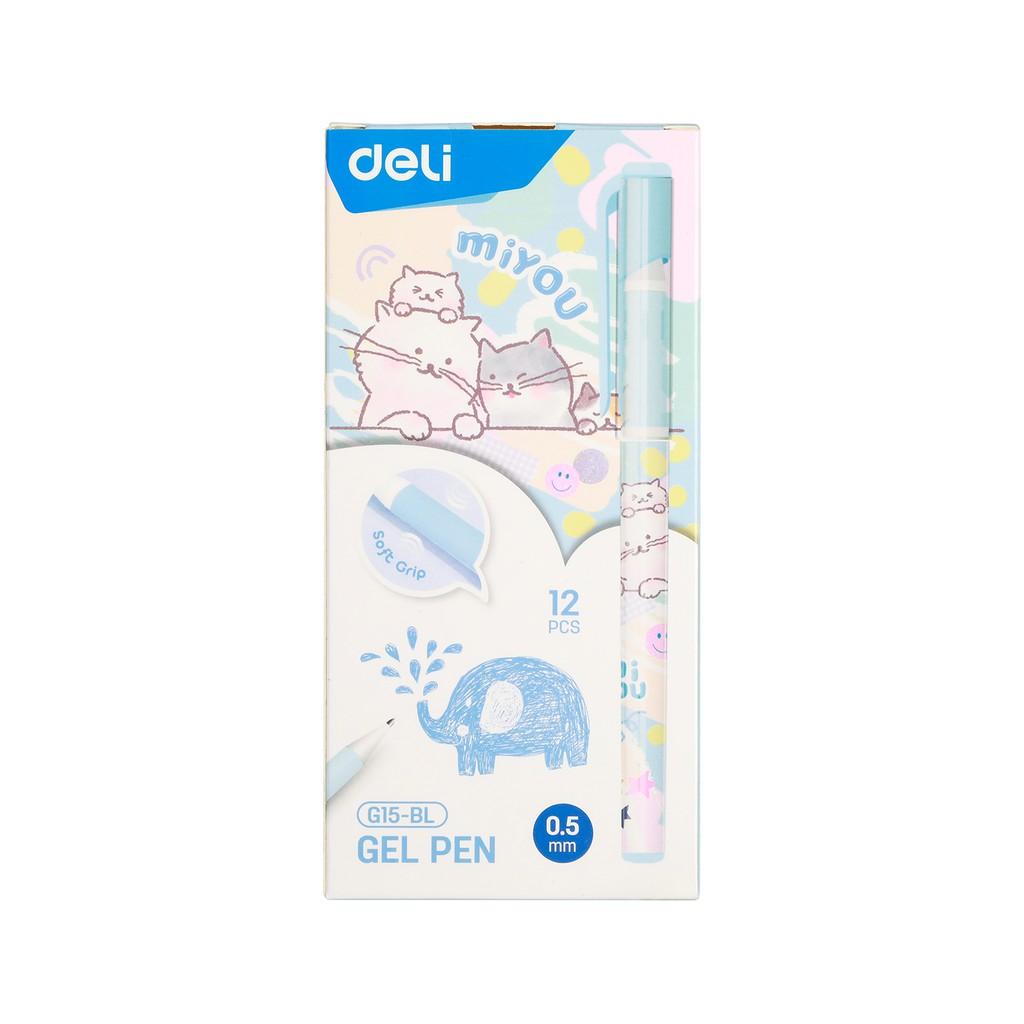 Bút gel học sinh màu xanh - đen Deli - có tay cầm cao su - EG15