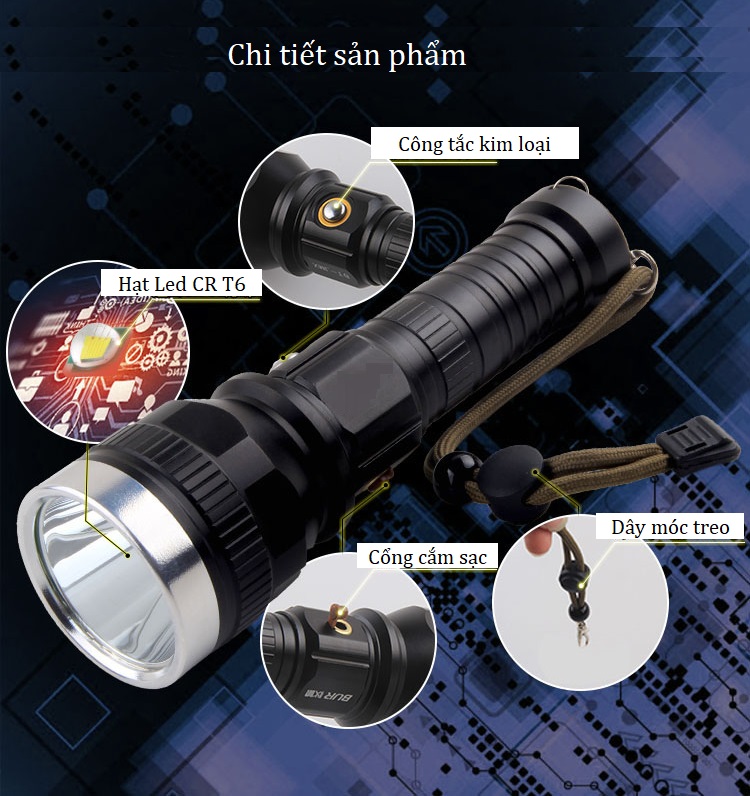 Đèn pin cao cấp cầm tay siêu sáng sạc điện công suất lớn, chống nước XT6 ( Thích hợp sử dụng khi đi ban đêm, dã ngoại hay thám hiểm - Tặng kèm móc khóa tô vít đa năng 3in1 )