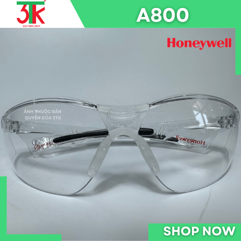 Kính bảo hộ lao động Honeywell A800 chống đọng sương, chống trầy xước, chống tia UV, chống lóa
