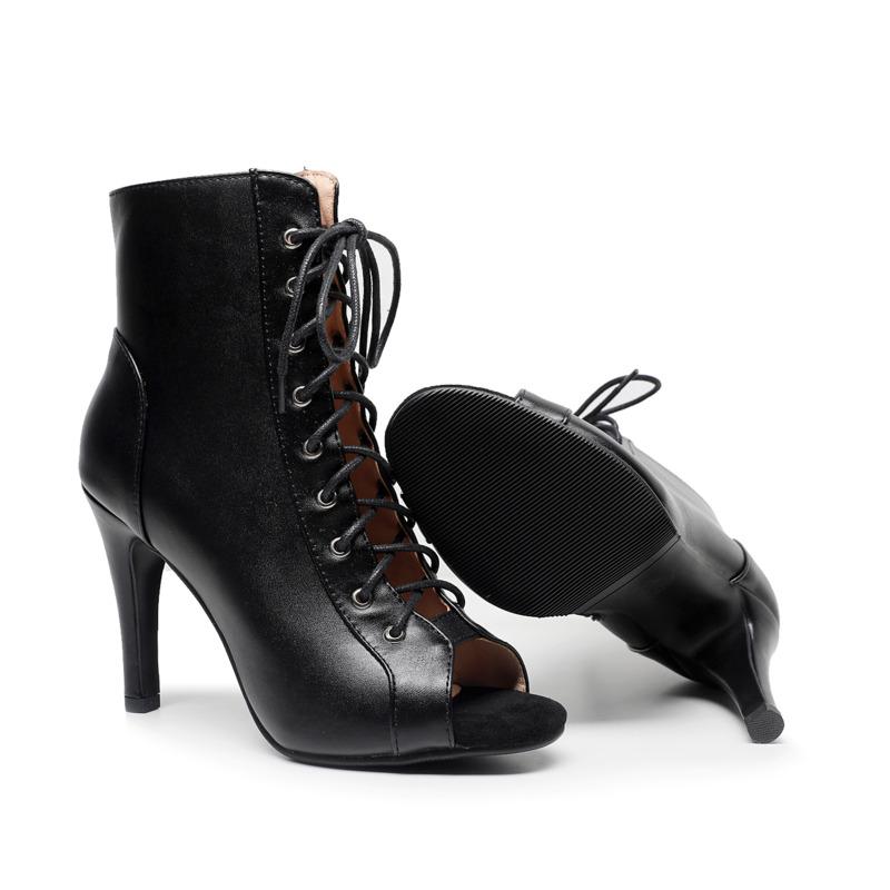 2022 Giày khiêu vũ Latin hàng đầu mới cho phụ nữ ngoài trời Salsa Tango Boots mở ngón chân giày cao gót phụ nữ Color: Black 9.5cm Shoe Size: 40