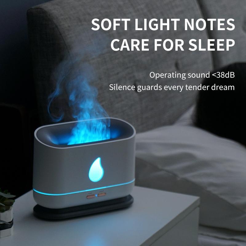 Air Humidifier with Flame Night Light Quiet 200ml Water Tank Aroma Diffuser