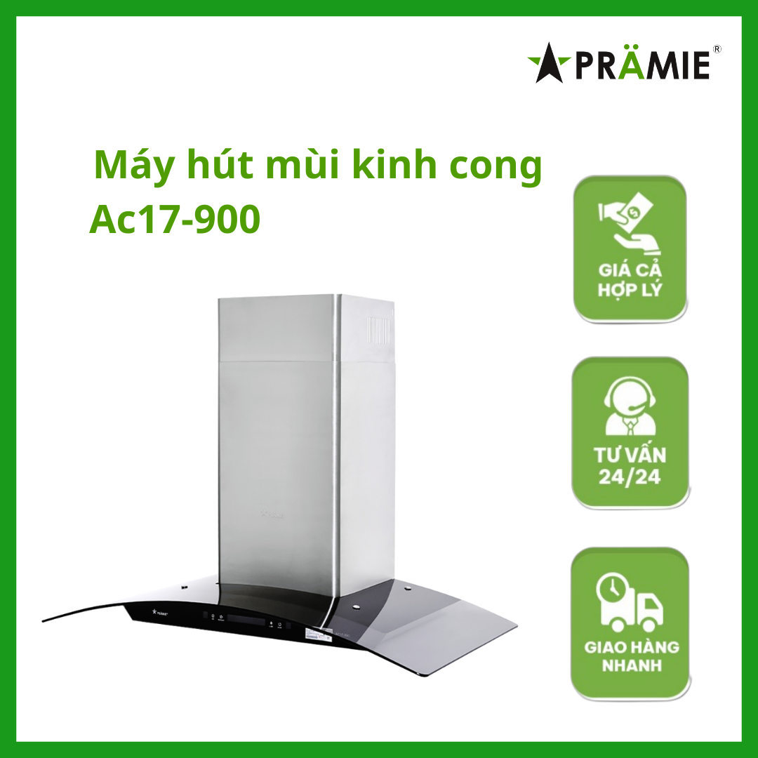 Máy hút mùi kính cong vẫy tay  Pramie AC17-900 _Vẫy tay_Hàng nhập khẩu Thái Lan