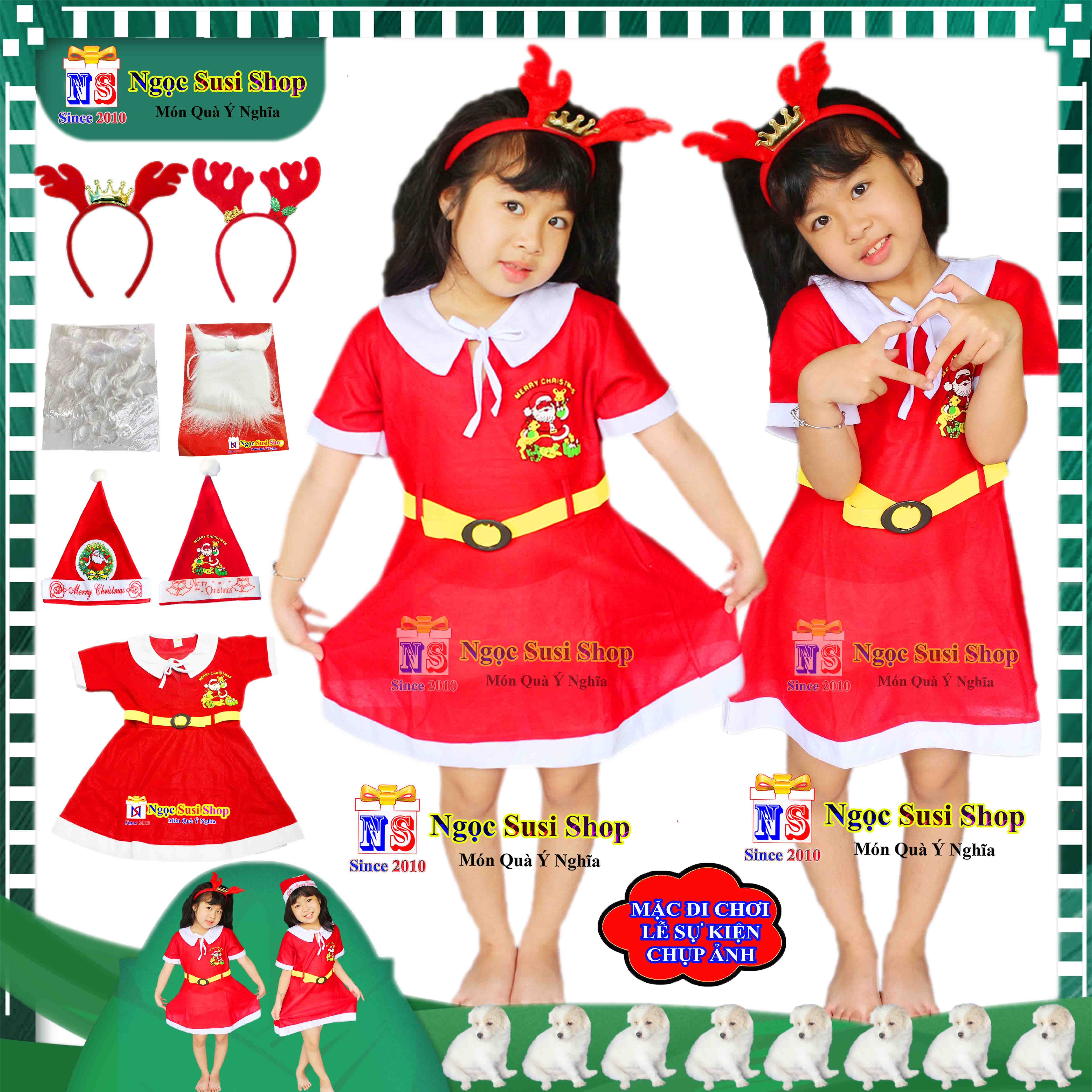 QUẦN ÁO NOEL BỘ ĐẦM NOEL CHO BÉ GÁI CHẤT VẢI NỈ TỪ 1 - 10 TUỔI -TRANG PHỤC NOEL GIÁNG SINH CHO BÉ GÁI MẶC ĐI CHƠI CHỤP ẢNH