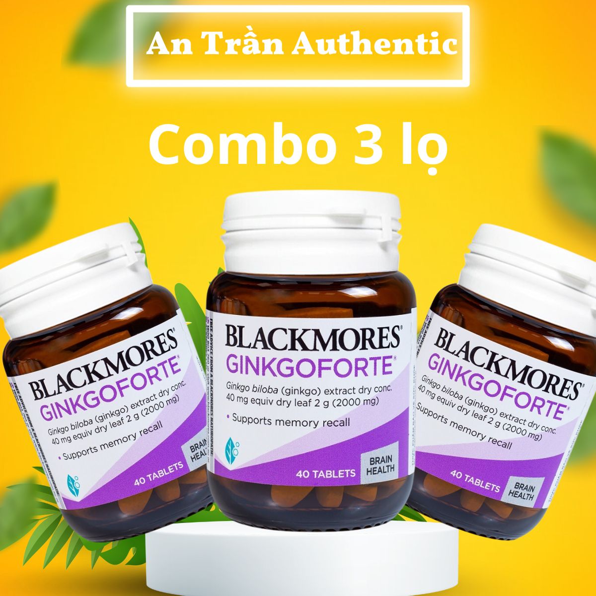 Combo 3 lọ Thực Phẩm Bảo Vệ Sức Khỏe Bổ Não Blackmores Gingkoforte lọ 40 viên