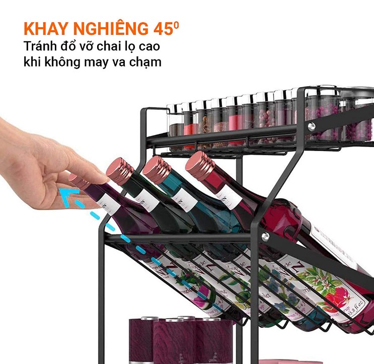 Giá kệ để gia vị 3 tầng SIÊU CHƯA ĐỒ - BẢN MỚI NÂNG CẤP 2021 thép Carbon sơn đen KHÔNG GỈ cao cấp, Giá kệ nhà bếp đa năng nhà bếp