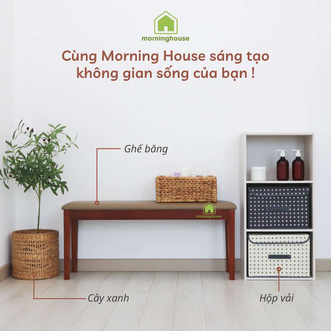 Ghế băng dài bọc nệm Morning House- Gỗ cao su tự nhiên bọc mút đệm, da simily