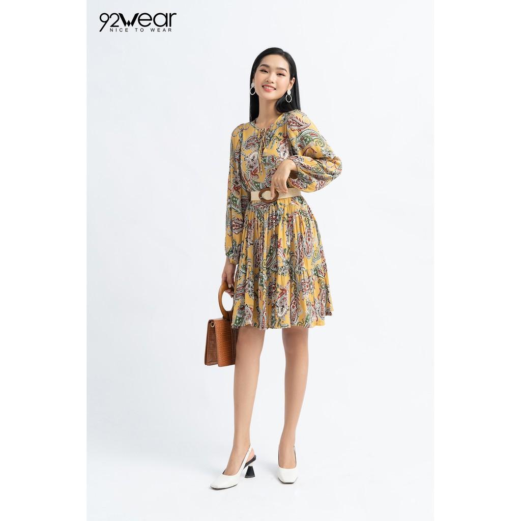 Đầm váy nữ hoa nhí 92WEAR đủ màu, đủ size, dáng xòe cổ tròn tay dài quý phái DXW0326 ! *