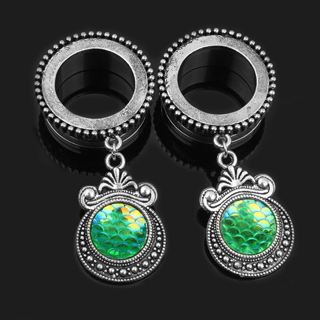 Ear  Tunnel Green Fish Scale Dangle Ear Expander Ear Piercing