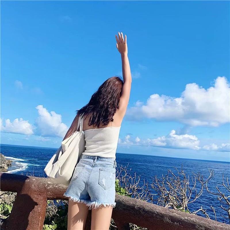 Quần Short Denim Viền Rách Thời Trang Mùa Hè Cho Nữ