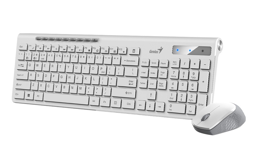 Combo bàn phím chuột không dây Bluetooth Genius SlimStar 8230 fullsize - kết nối 3 thiết bị, công thái học, có phím số, Hàng chính hãng, Bảo hành 1 năm