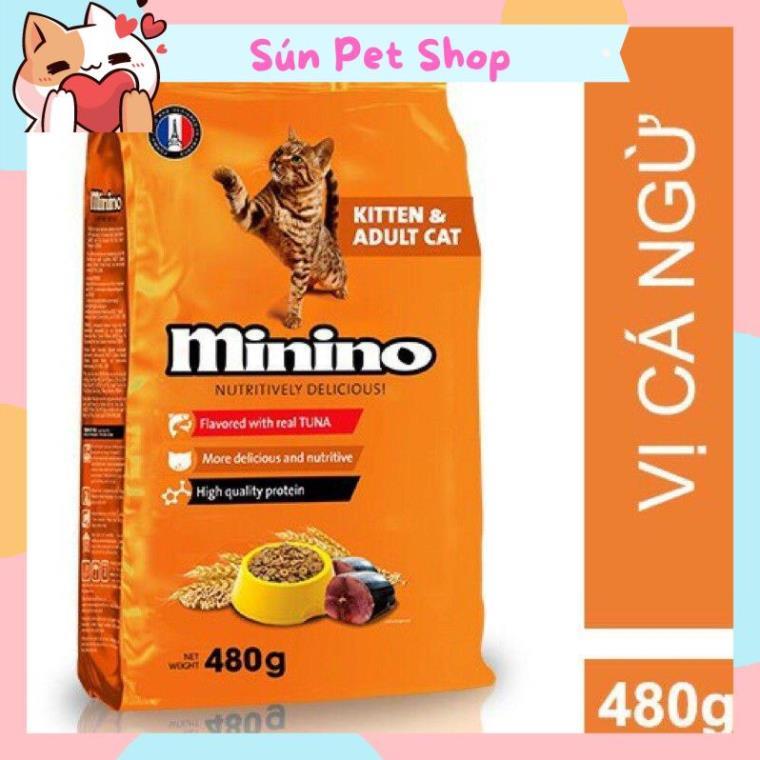 Thức ăn hạt Minino vị cá ngừ cho mèo mọi lứa tuổi 480gr