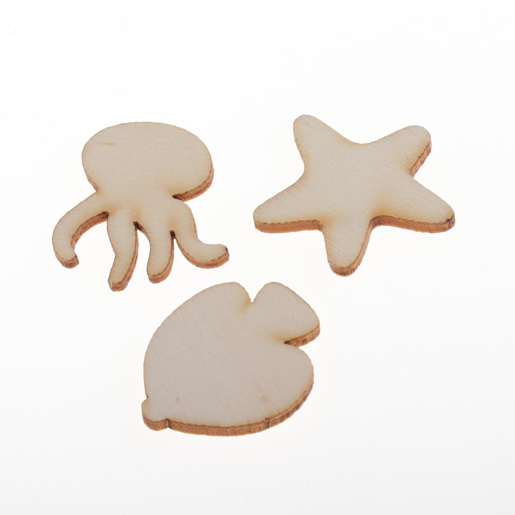 100Pcs/lot Wood Slices Assorted Shapes Scrapbook Embellishments DIY Crafts