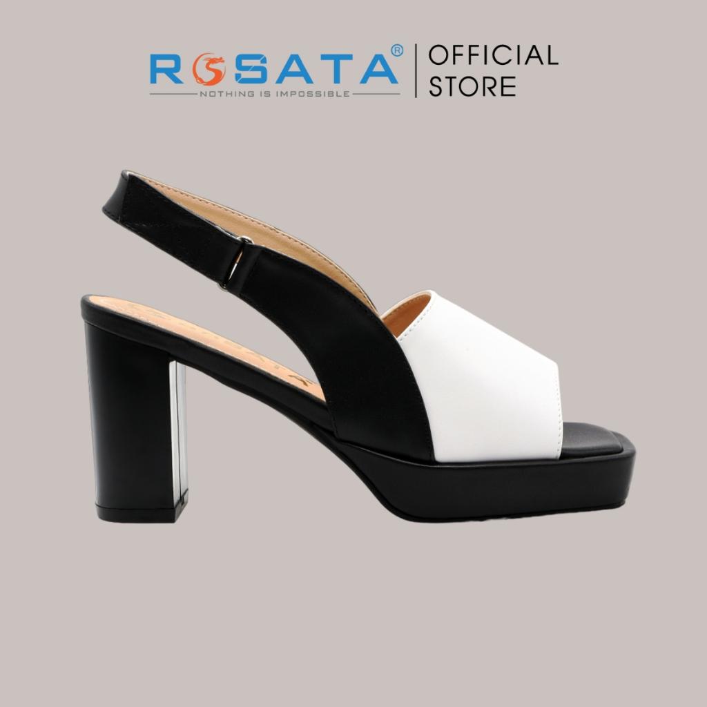 Giày sandal cao gót nữ ROSATA RO532 xỏ ngón mũi tròn quai dán hậu gót trụ cao 7cm xuất xứ Việt Nam - Đen