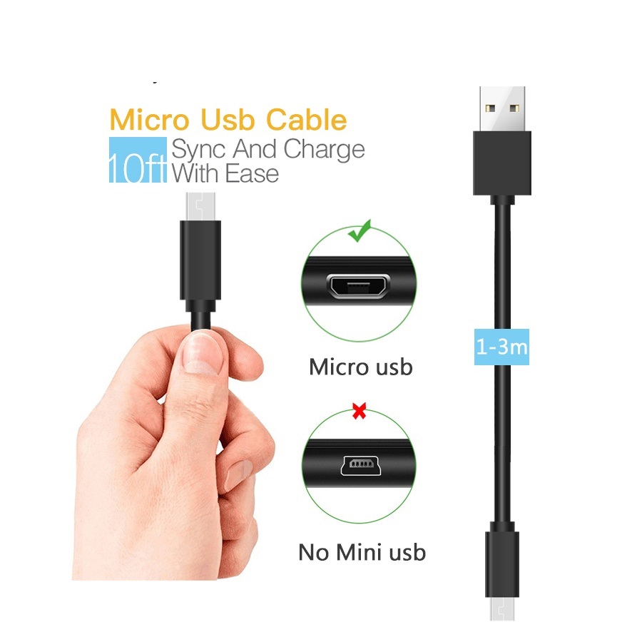 Dây Cáp Sạc Micro USB Dài 1M / 2M / 3M / 5M / 6M / 7M / 8M / 10M Chuyên Dụng Cho Camera / Điện Thoại / Cctv / Webcam