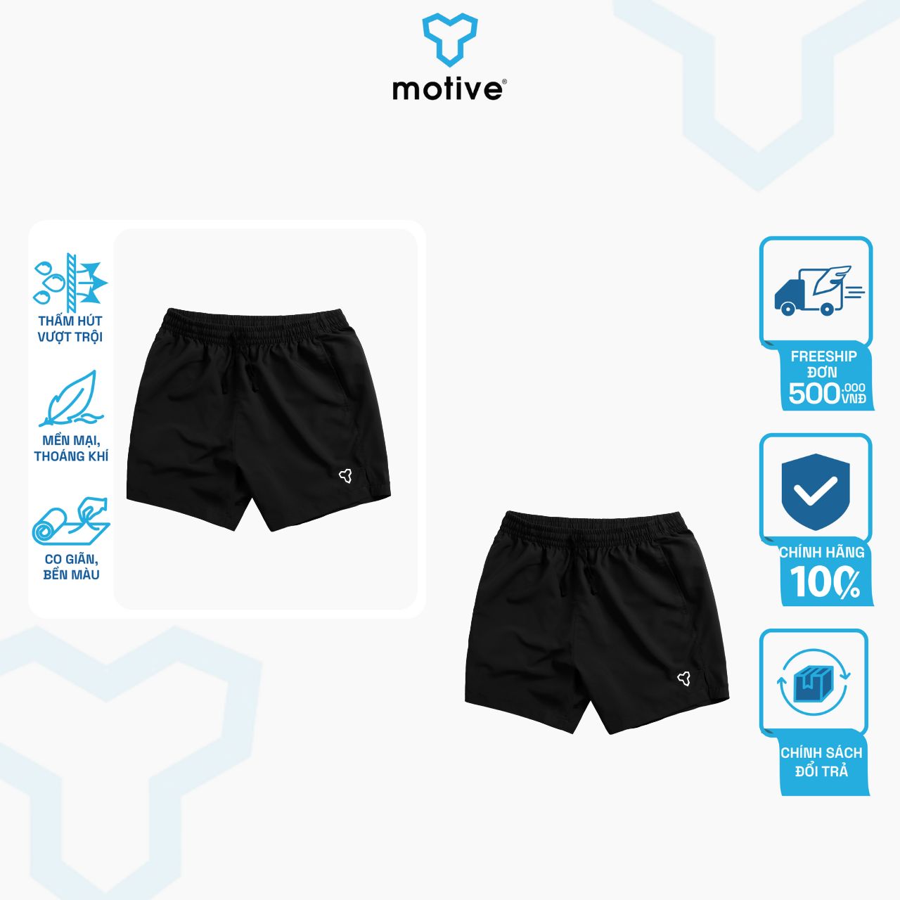 QUẦN THỂ THAO NAM 1 LỚP - 2 TÚI MOTIVE SPORT SHORT MEN 2 POCKET - Màu Đen