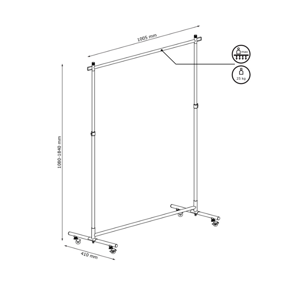 Giá treo quần áo | JYSK Gamlebro | kim loại | màu chrom | R101xS41xC108/184cm