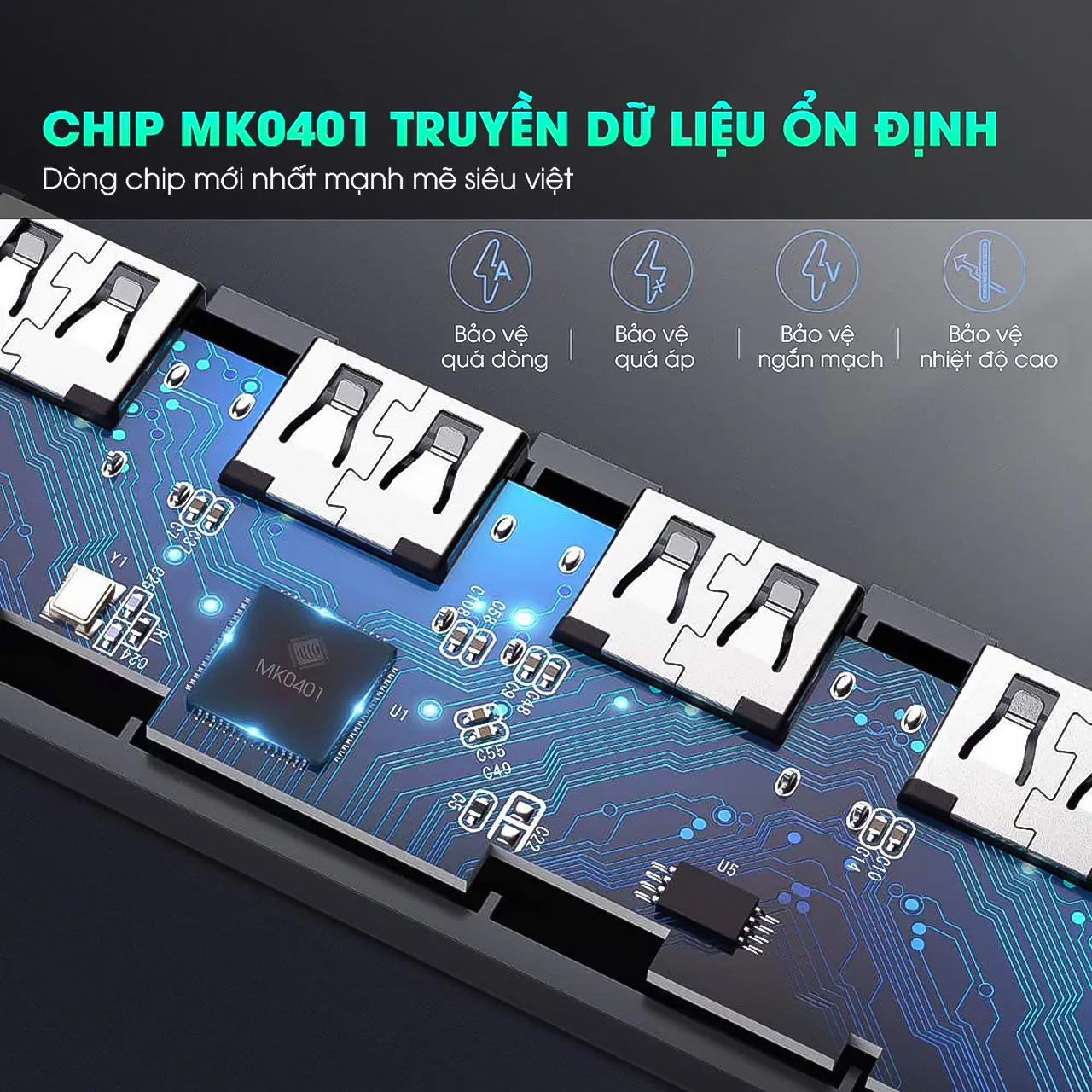 HUB USB 2.0 Cao Cấp Vinetteam MK-U-0401A Thiết Bị Mở Rộng USB Kết Nối Dễ Dàng Cho Laptop và PC - hàng chính hãng