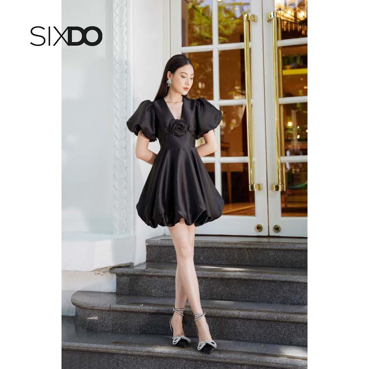 Đầm chuông taffeta tay bồng trẻ trung SIXDO