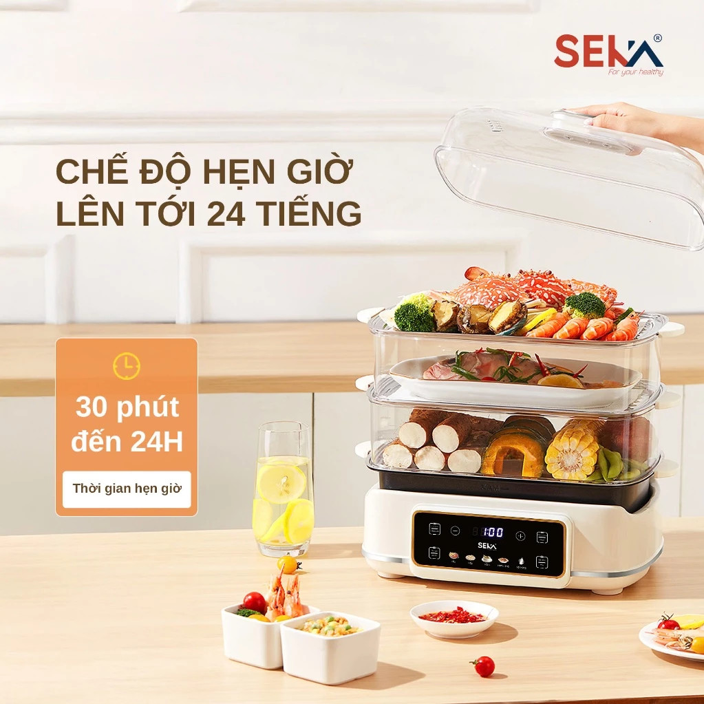 (HOT NEW) Nồi Lẩu Hấp 4 Tầng 24L SEKA SK6620 - 1500W Đa Năng 4 in 1 Hấp, Lẩu, Khử Trùng, Tiệt Trùng - Hàng Chính Hãng Bảo Hành 2 Năm