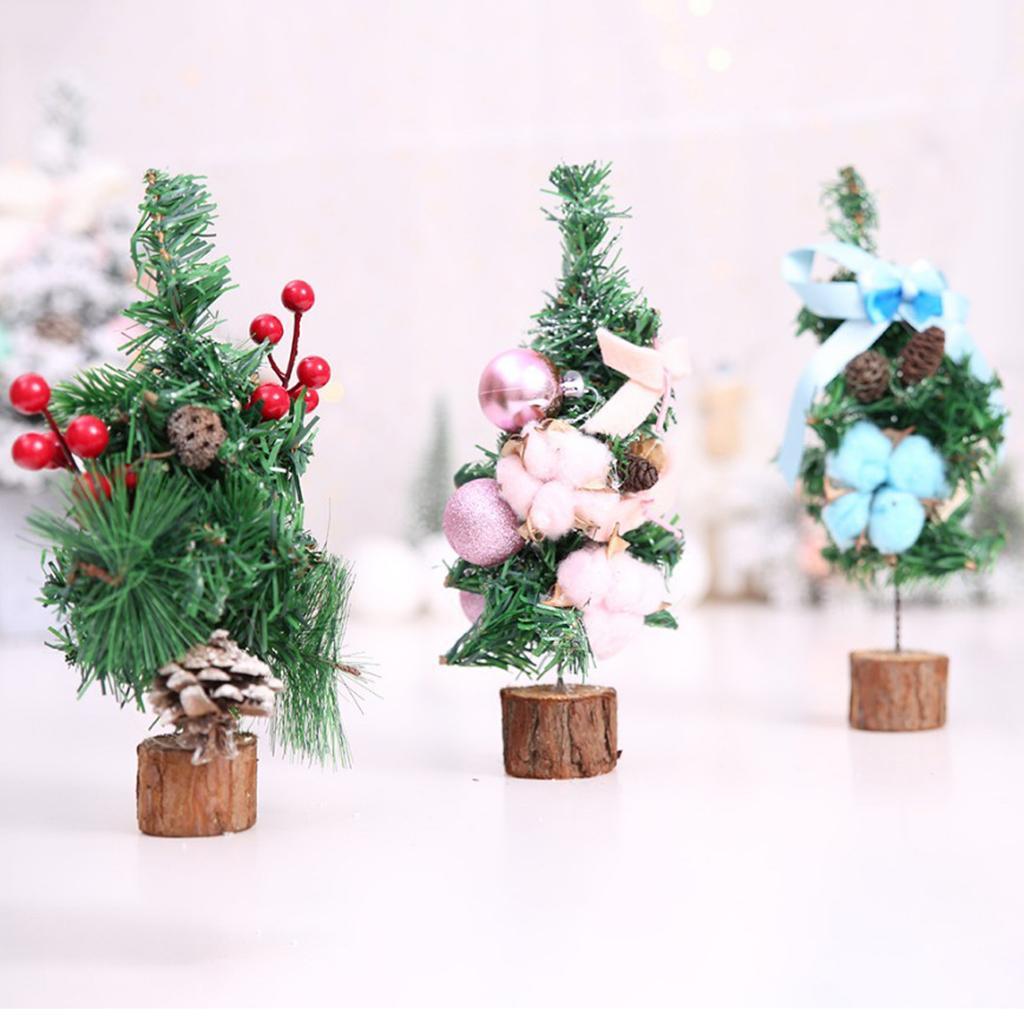 Mini Christmas Tree Wooden Base Christmas Table Centerpiece Decoration