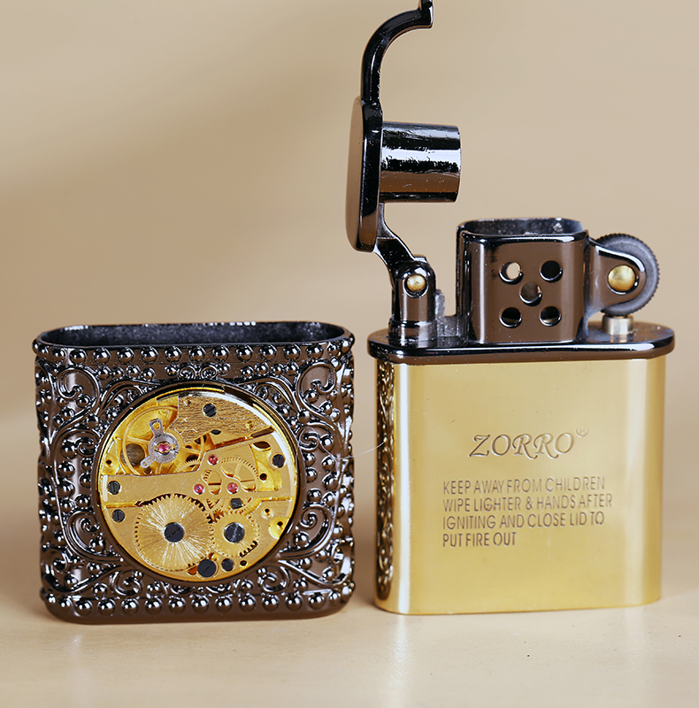 Vỏ Hột Quẹt Bật Lửa Xăng ZORRO Z506-638 Họa Tiết Hoa Văn Cỗ Máy Đẹp Độc Lạ - Dùng Xăng Bấc Đá