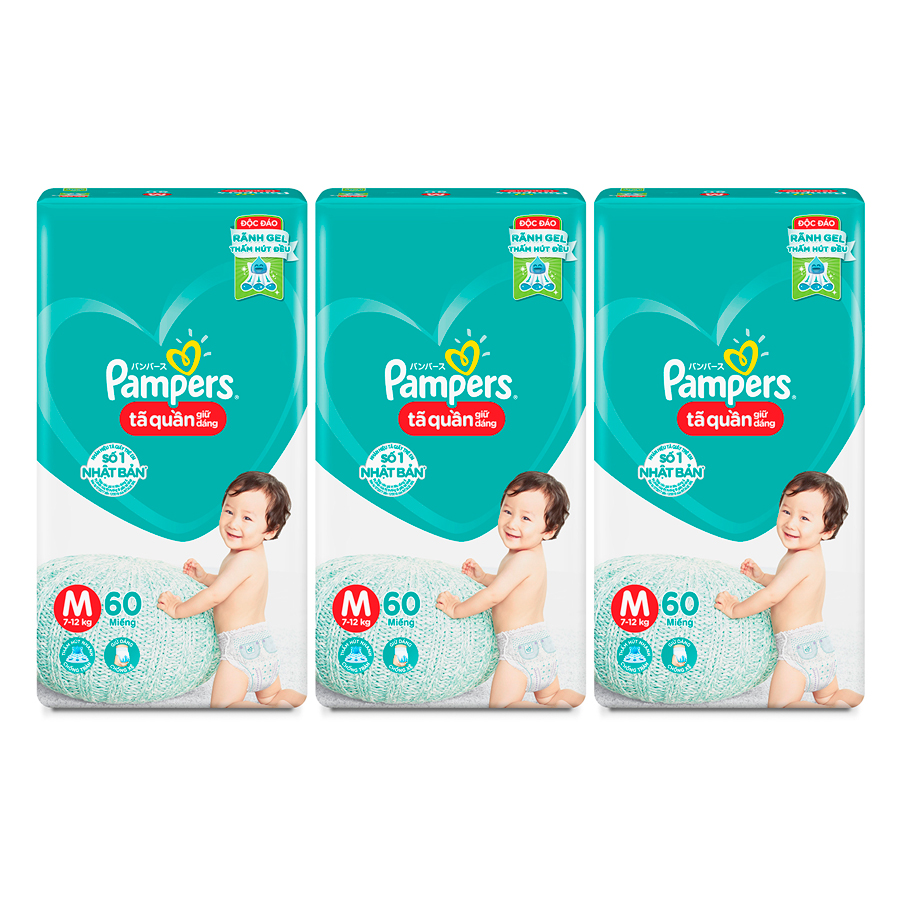 Combo 3 gói tã quần Pampers M60
