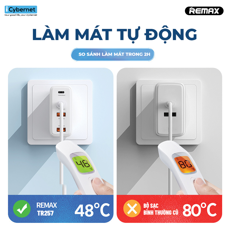 Củ sạc siêu nhanh 120W Remax TR257 4 cổng 2C2A - Hàng chính hãng